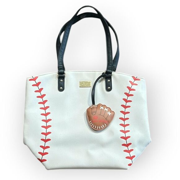 Betsey Johnson Baseball "Hey Batter" Tote Bag with charm - Picture 1 of 6